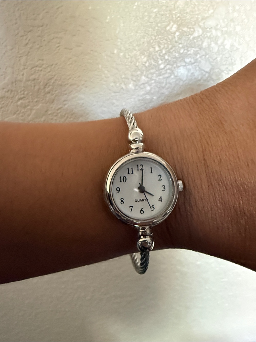 Classic Silver-Tone Women's Cable Bangle Watch - White Dial
